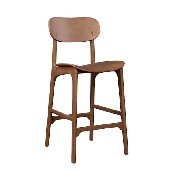 Benjara 39.49 in. Brown Low Back Wood Bar Stool with Wooden Seat