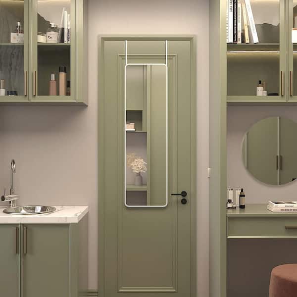 Silver 14 in. W x 47 in. H Rectangular Metal Framed Modern Door mirror