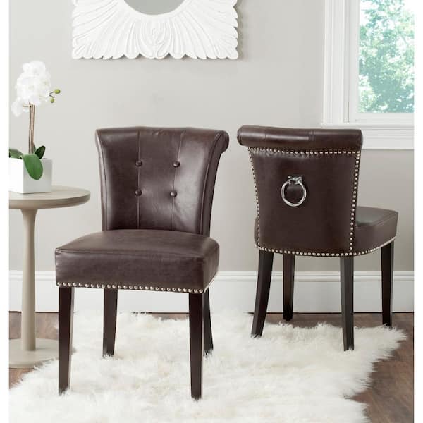 Safavieh Sinclair Antique Brown/Espresso Leather Side Chair (Set of 2)