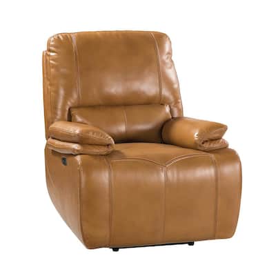 Marta Camel Genuine Leather Wooden Upholstery Power Recliner with USB Port