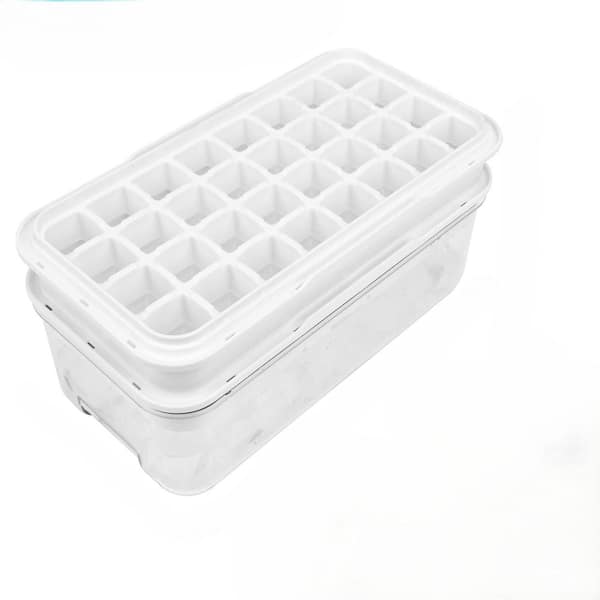 Press-Type Ice Cube Tray with Lid and Bin, Black Square Ice Mold Making 64 Cubes, Easy Release Ice Cube Tray Set