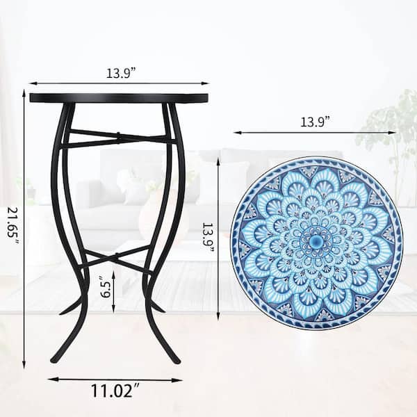 MOEPISY Mosaic Outdoor Side Table, 14 in. Round Small Patio Accent