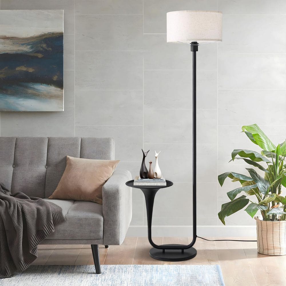 58 in. White 1-Light Modern Torchiere Tall Standing Floor Lamp with Fabric Drum Shade for Living Room price history on PriceWatchPro