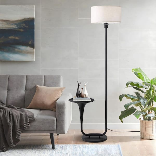 58 in. White 1-Light Modern Torchiere Tall Standing Floor Lamp with Fabric Drum Shade for Living Room