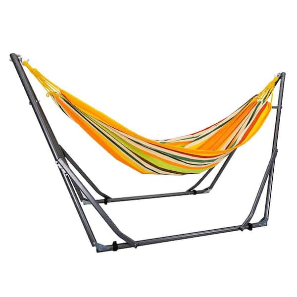Kahomvis 3.75 ft. Outdoor Patio Freestanding 2-Person Double Hammock Chair with Stand in Yellow and Orange