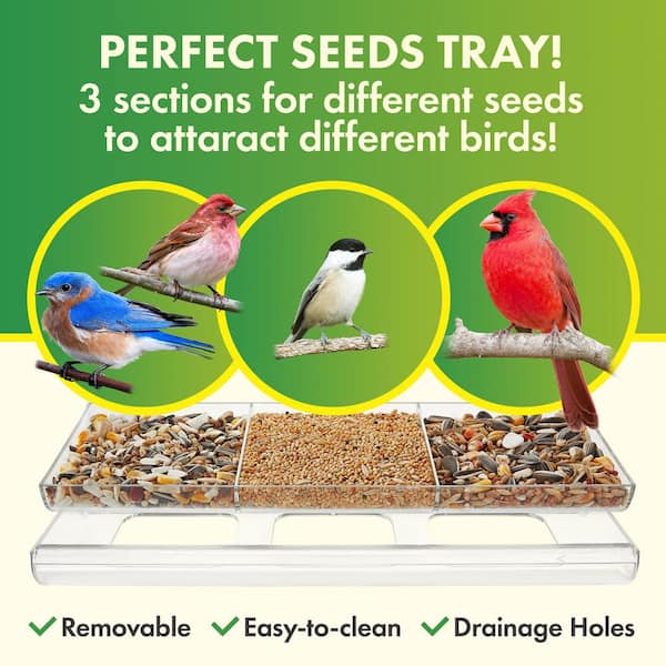 Window Bird Feeders with Sliding Feed Tray for Outside Never Falling Off New 