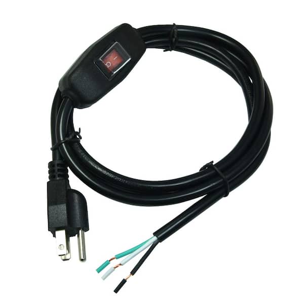 6 ft 18/3 SJTW Power Cord with Inline On Off Switch, NEMA 5-15 Plug, Open End Pigtail, 18 AWG 10A 125V