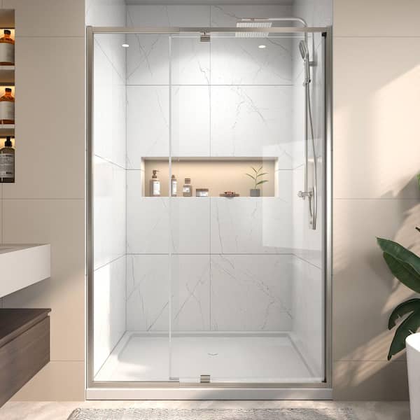 Xspracer Victoria 44-48 in. W x 71 in. H Pivot Swing Framed Shower Door in Brushed Nickel with Clear SGCC Tempered Glass