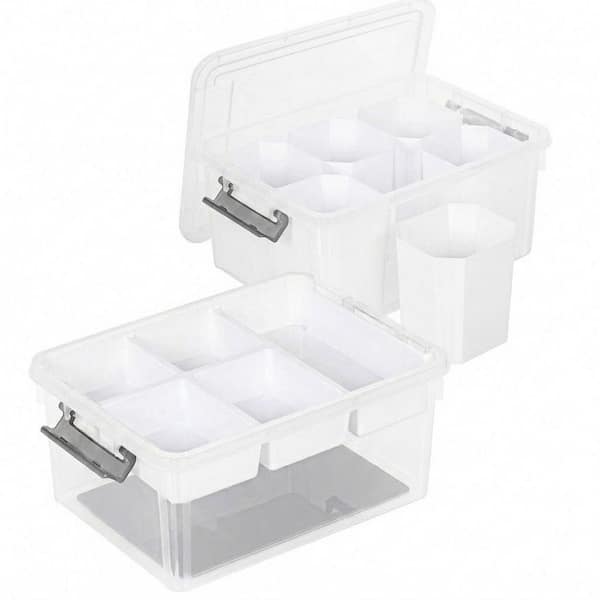 2 Pack 17 qt. Craft Storage Box with Removable Tray and 6 Detachable Inserts for Organizing Supplies in White