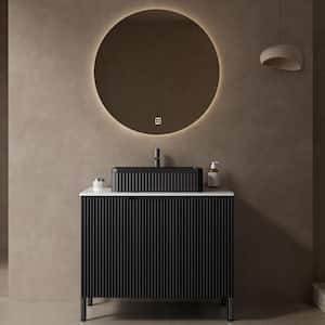 30 in. W x 18.9 in. D x 33.5 in. H Single Sink Bath Vanity in Black with White Sintered Stone Top and 2-Doors