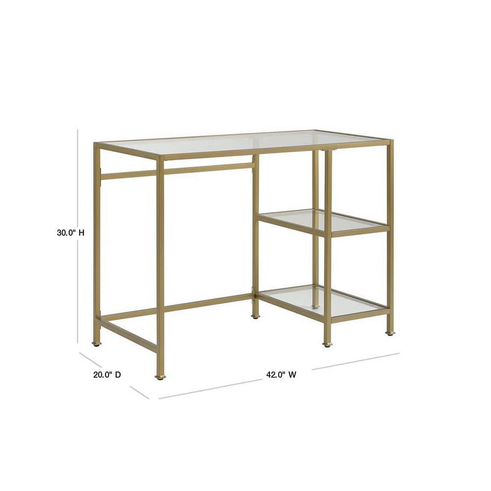 Sleek Gold-Frame 46" Glass-Top Modern Desk/Vanity