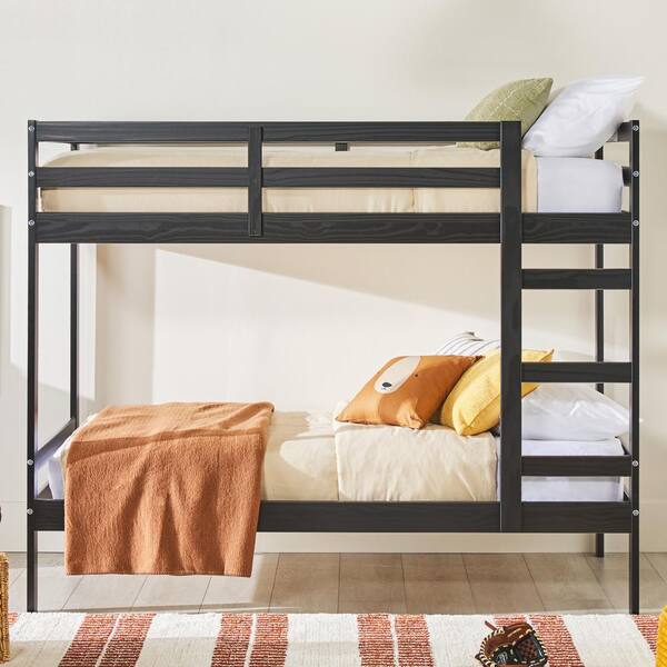 Welwick Designs Black Twin Over Twin Modern Wood Bunk Bed HD9943 - The ...