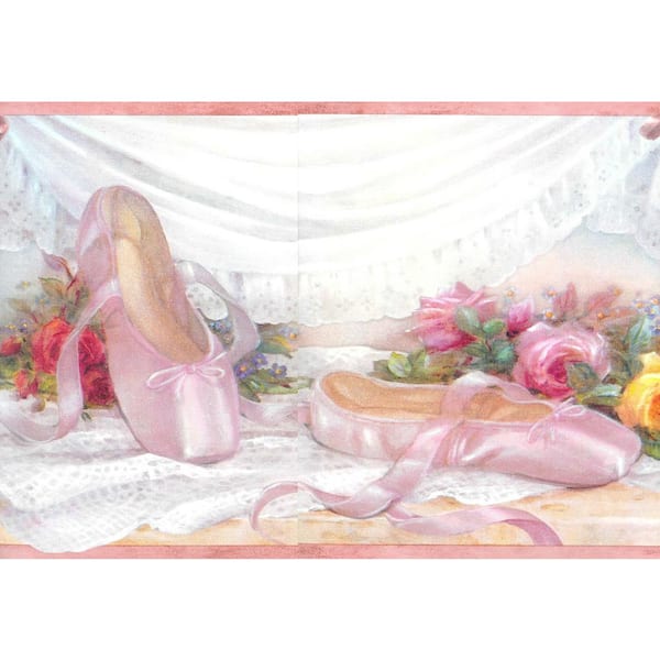 Dundee Deco Falkirk Brin Ballet Slippers, Roses Pink, Beige, Yellow Wallpaper Border
