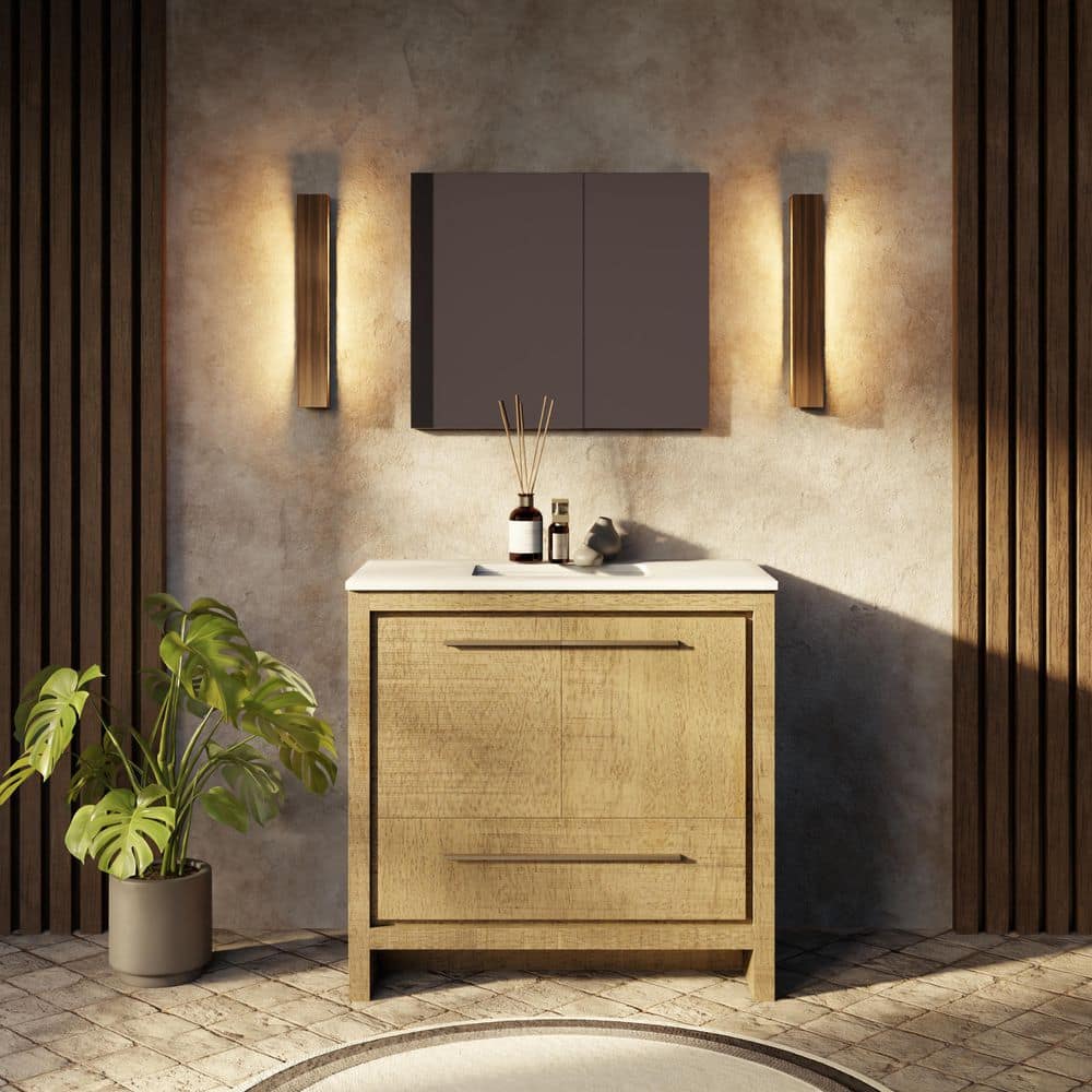 Lafarre 36 in W x 20 in D Rustic Acacia Bath Vanity, Cultured Marble Top, Gun Metal Faucet Set and 28 in Mirror price history on PriceWatchPro