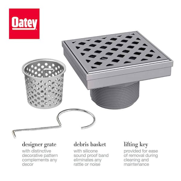 Oatey Designline Shower Drain 4 in. H x 4 in. D Brushed Square