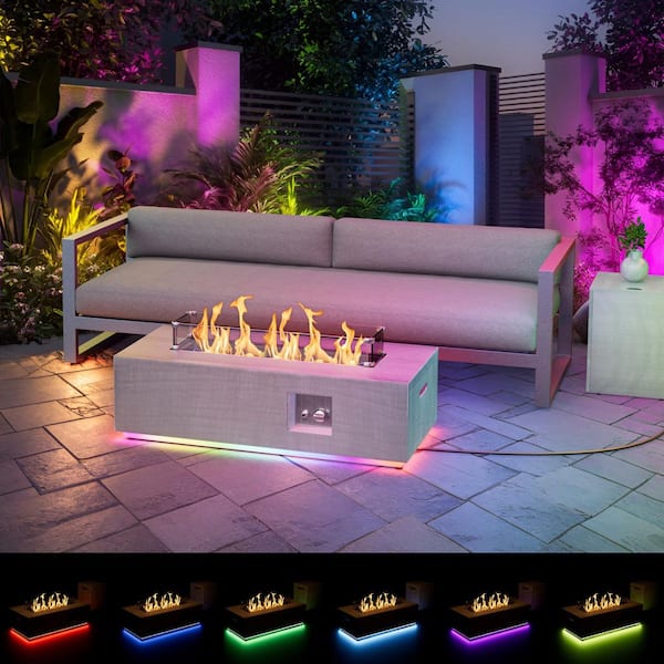 42 in. 50,000 BTU Propane Fire Pit Table Rectangle Outdoor Propane Gas Firepit with LED Light