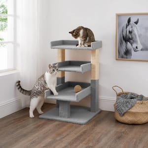 Gray Cat Tree for Large Cats, Cat Activity with Scratching Post, Cat Tower for Large Cats, 3 Level Cat Play Perch