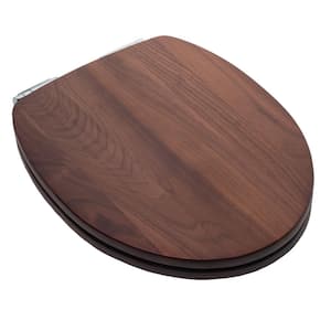 Designer Slow-Close Wood Elongated Closed Front Toilet Seat with Cover and Chrome Hinge in Natural Black Walnut