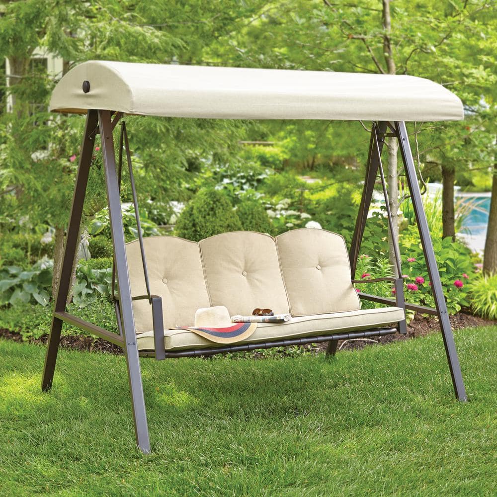 Hampton Bay Cunningham 3-Person Metal Outdoor Patio Swing with Canopy -  GSS00132D