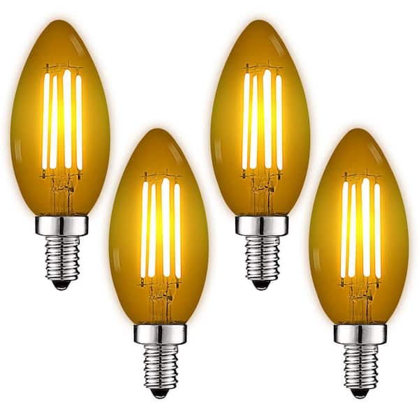 Efterår Skadelig afsked LUXRITE 40-Watt Equivalent LED Yellow Light Bulbs, 4.5-Watt, Colored Glass  Candelabra Bulb, UL Listed, E12 Base (4-Pack) LR21745-4PK - The Home Depot