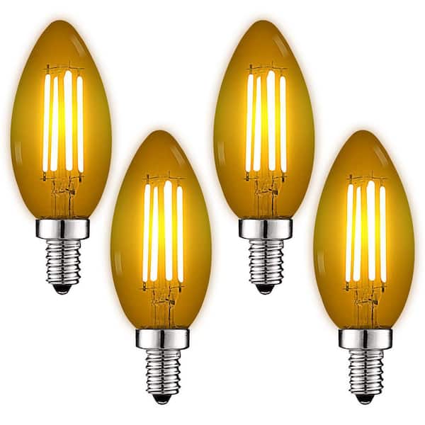 LUXRITE 40-Watt Equivalent LED Yellow Light Bulbs, 4.5-Watt, Colored Glass Candelabra Bulb, UL Listed, E12 Base (4-Pack)