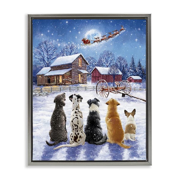 Stupell Industries Snowy Farm Dogs by Ian Saxton 1 Piece Floater Frame Graphic Print Animal Poster Art Print 21 in. x 17 in.