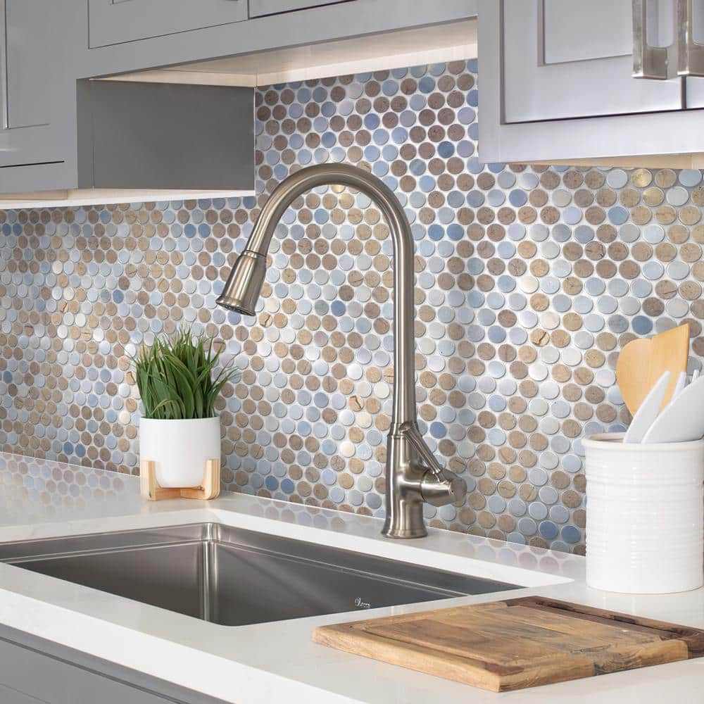Gray and Beige Penny Polished Marble Mosaic Tile Pack