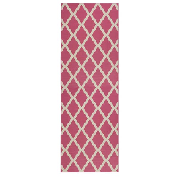 Ottomanson Glamour Collection Non-Slip Rubberback Moroccan Trellis Design 2x5 Indoor Runner Rug,1 ft. 8 in. x 4 ft. 11 in.,Hot Pink