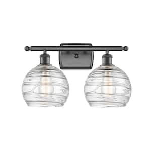 Athens Deco Swirl 18 in. 2-Light Oil Rubbed Bronze Vanity Light with Clear Deco Swirl Glass Shade