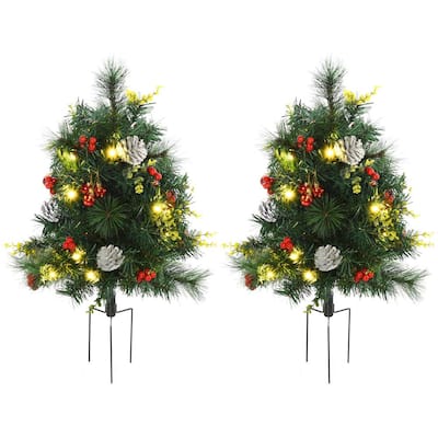 2 ft. Pre-Lit Small Pine Artificial Christmas Tree with 24 Warm White Lights, (Set of 2)