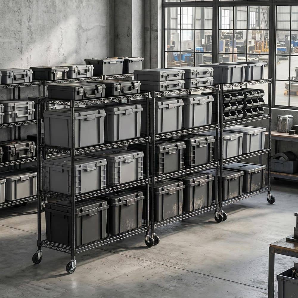 Black 73.6 in. H Industrial Metal Storage Shelving Unit with 4-Adjustable Shelves and Locking Wheels