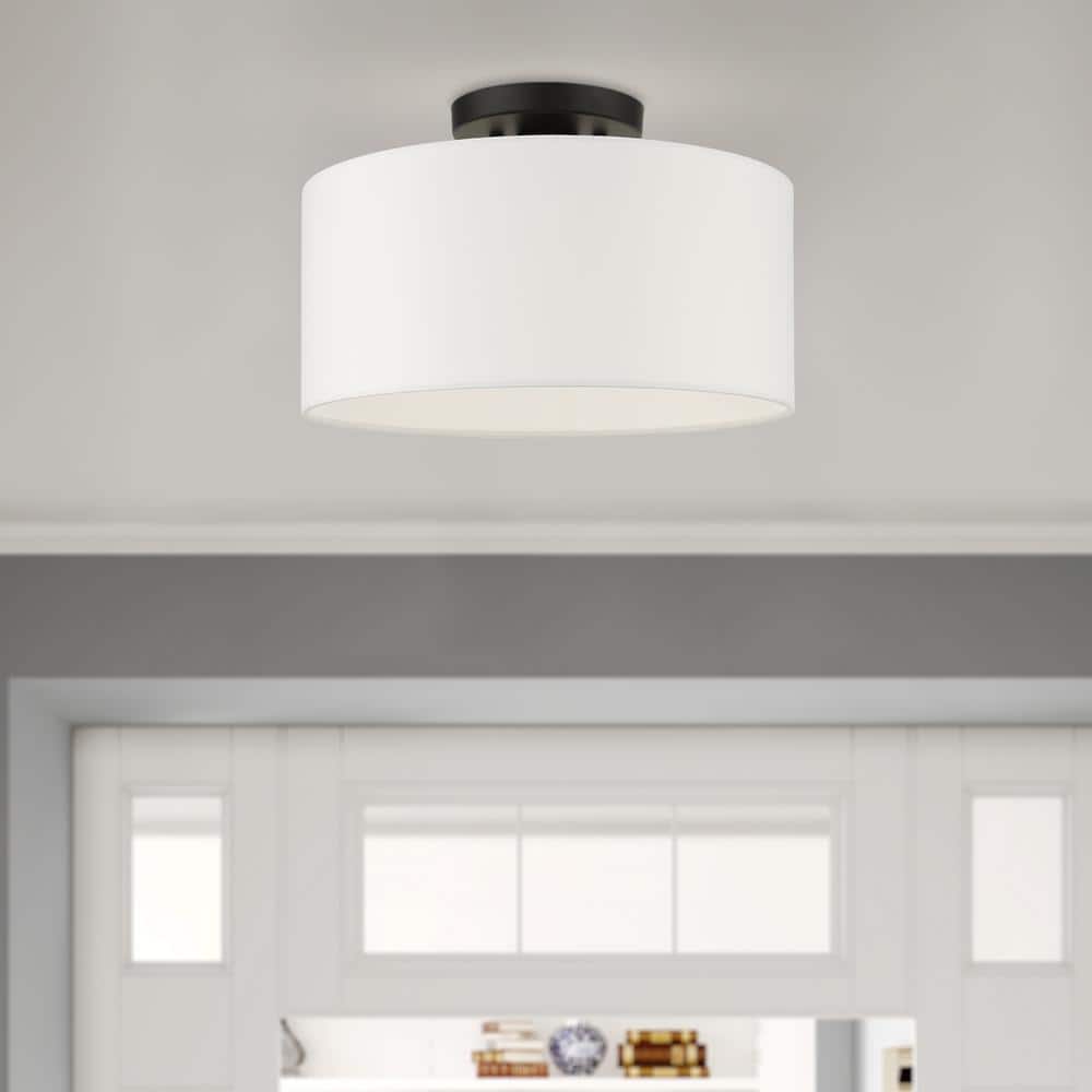 Meridian Contemporary Black Drum Semi-Flush Ceiling Light