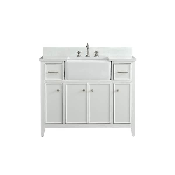 Casey 42 in. W x 22 in. D Bath Vanity in White with Engineered Stone Vanity Top in Ariston White with White Sink