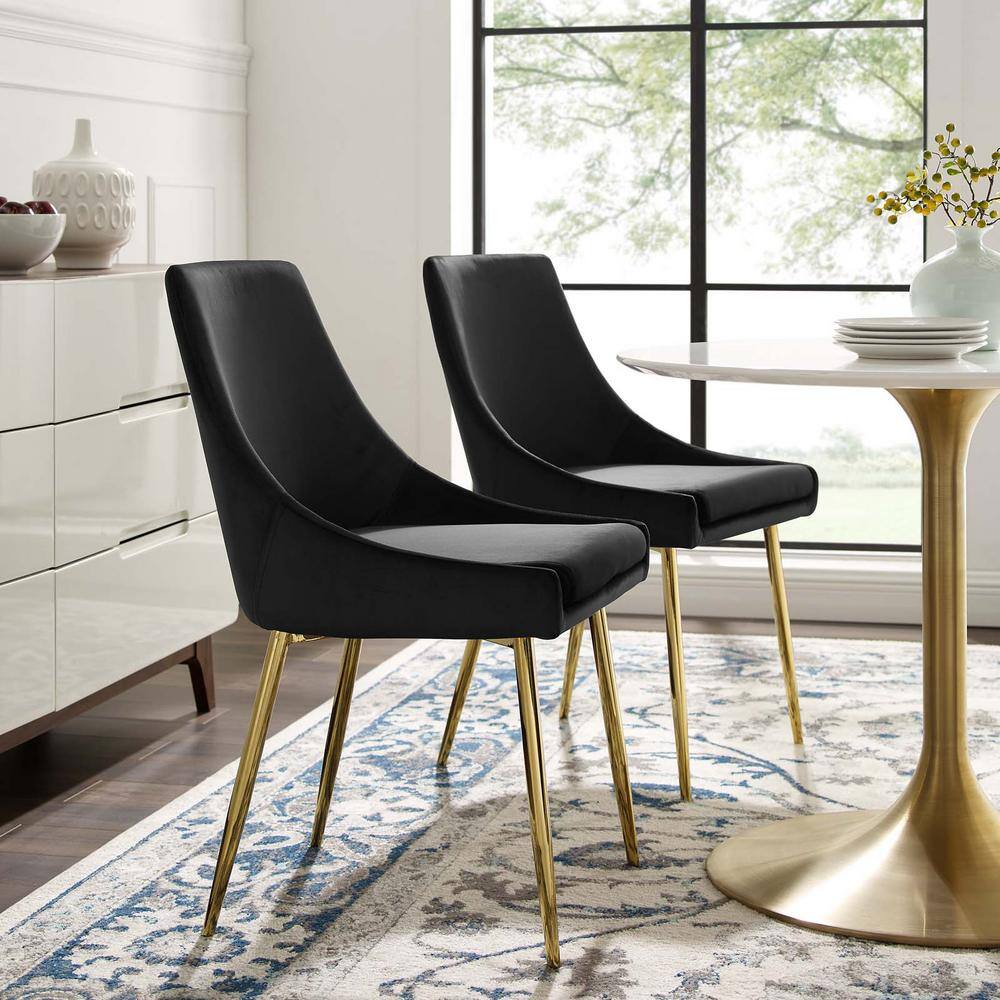 Gold Black Velvet Upholstered Side Chair with Metal Legs