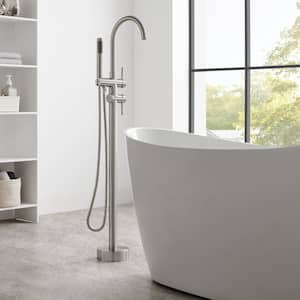 1-Handle Freestanding Tub Faucet Bathtub Filler with Hand Shower in Bushed Nickel