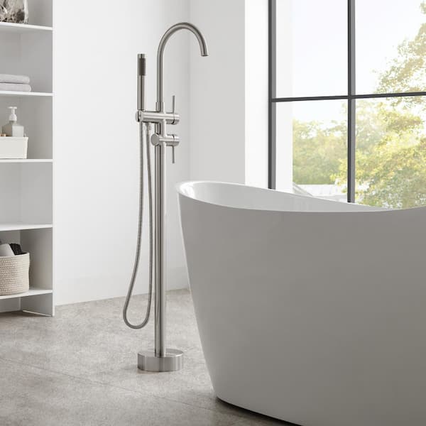 Runfine 1-Handle Freestanding Tub Faucet Bathtub Filler with Hand Shower in Bushed Nickel