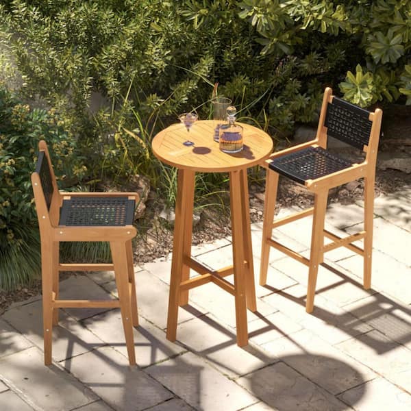 Outside Stool Boyel Living 1-Piece 40 in. H Rattan Wood Outdoor Bar Stool Patio Bar ...