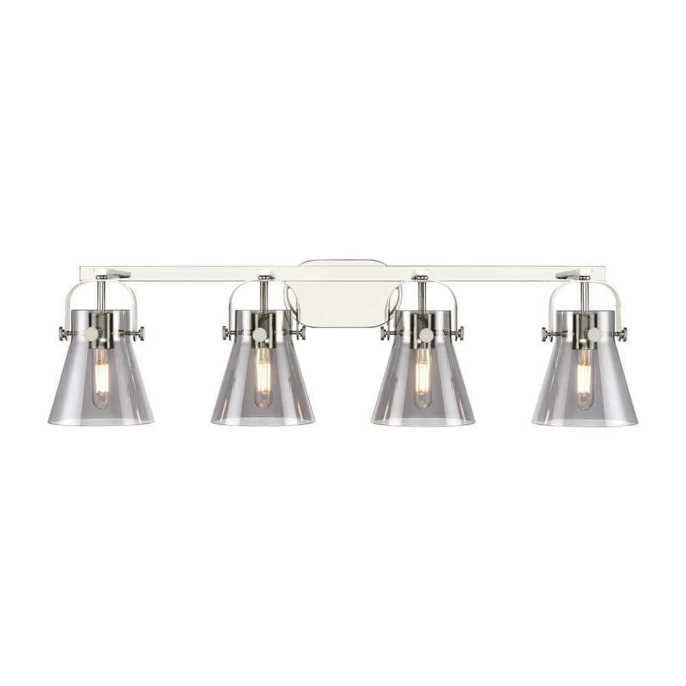 Pilaster II Cone 36.5 in. 4-Light Polished Nickel Vanity Light with Black Glass Shade price history on PriceWatchPro