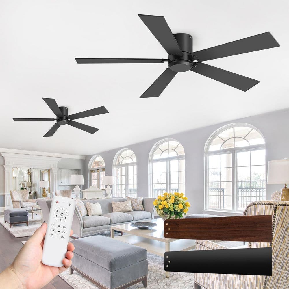 Hilfro 2-Pack 42 in. Black Flush Ceiling Fan No Light with 5 Black/Brown Blades, and Remote Included for Living Room price history on PriceWatchPro