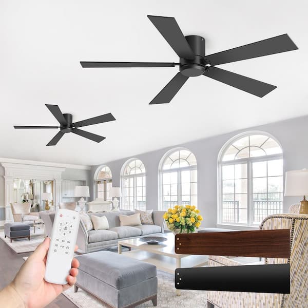 Hilfro 2-Pack 42 in. Black Flush Ceiling Fan No Light with 5 Black/Brown Blades, and Remote Included for Living Room