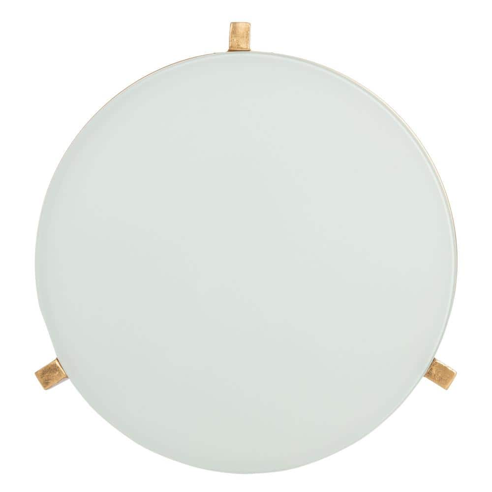 Gold and White Round Metal Glass Accent Table