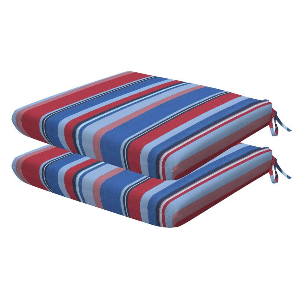 Outdoor Universal Dining Seat Cushion Stripe Blue and Red (Set of 2)