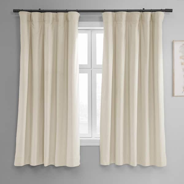 Exclusive Fabrics & Furnishings Signature Off White Velvet Blackout Curtain - 50 in. W x 63 in. L Rod Pocket with Back Tab Single Panel