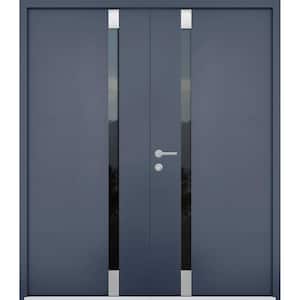 6777 72 in. x 80 in. Left-Hand/Inswing Tinted Glass Gray Graphite Steel Prehung Front Door with Hardware