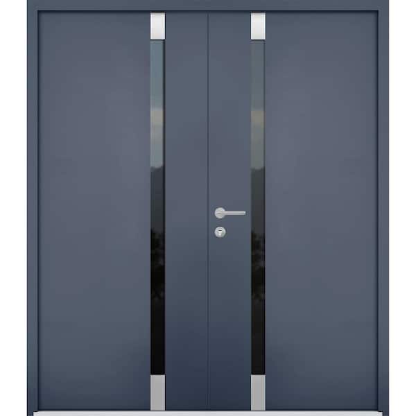 VDOMDOORS 6777 72 in. x 80 in. Right-Hand/Inswing Tinted Glass Gray Graphite Steel Prehung Front Door with Hardware