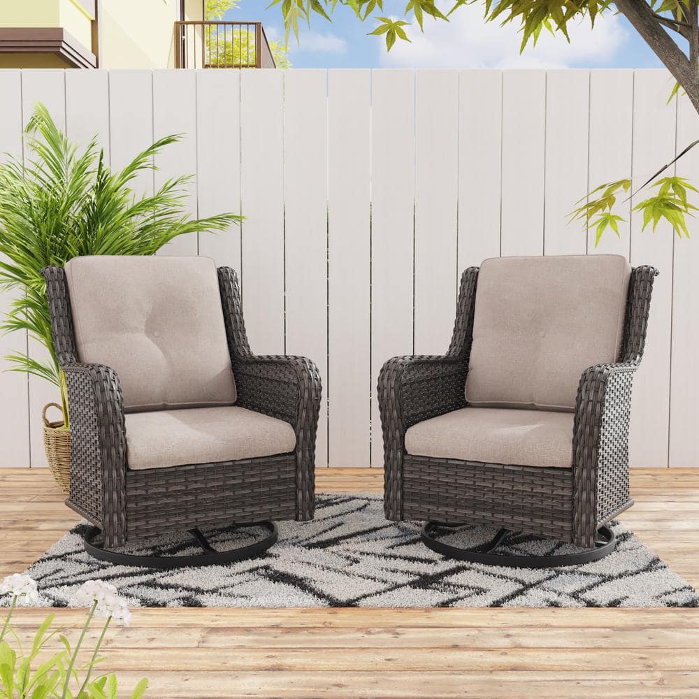 Wicker Outdoor Rocking Chair Patio Swivel with Beige Cushions (2-Pack) price history on PriceWatchPro