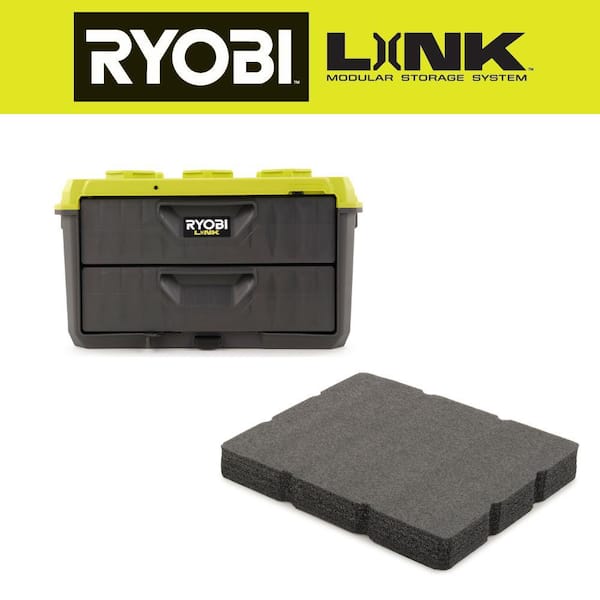 2 Drawer Tool Box Ryobi Link Modular Storage Organizer Mobile Stacking Case  Set