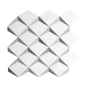 Bizou White/Taupe 13 in. x 13 in. Polished Marble Mosaic Wall Tile (6.53 sq. ft./Case)