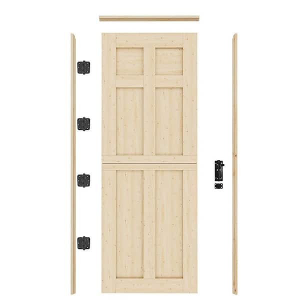 30 in. x 80 in. Solid Pine Universal 6 Panel Unfinished Wood Prehung Front Door Dutch with Quick Assemble Jamb