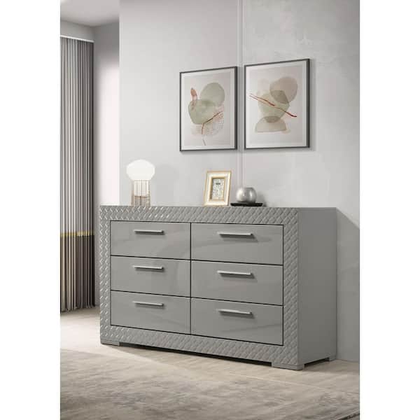 Ives 6-Drawer Dresser Cabinet Grey High Gloss